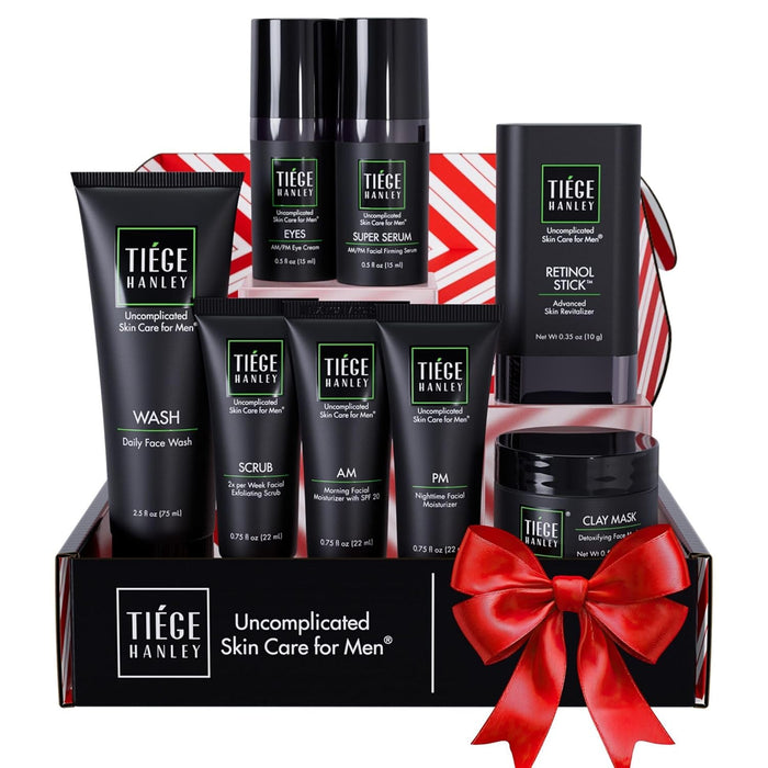 Tiege Hanley Skin Care Set for Men, Anti Aging Routine, System Level 3, Daily Face Wash, Facial Scrub, Two Moisturizers, Eye Cream, and Serum for Healthy, Hydrated Skin, Men’s Skin Care, 6 Piece Kit