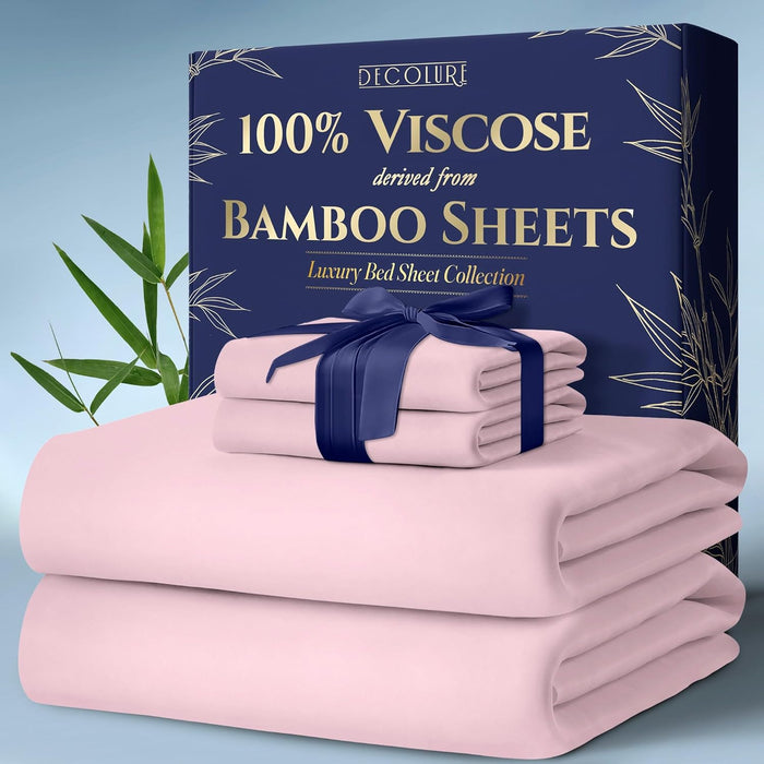 DECOLURE 100% Viscose Derived from Bamboo Sheets Queen Size 4pcs - Ultra Soft & Luxuriously Cooling, 17" Deep Pocket, Double Stitching, Perfect for Hot Sleepers - Queen Bed Sheets (Olive)