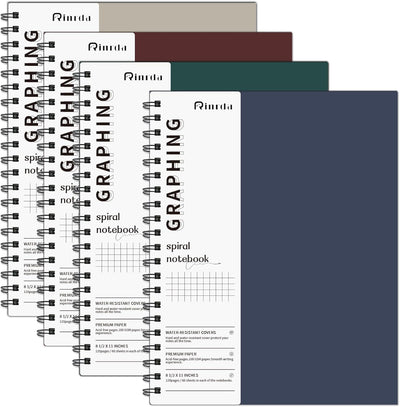 Graph Paper Notebook Spiral Notebook 8.5" x 11"-4 Pack Grid Paper Notebook Engineering notebook 120 Pages 100 GSM Graphing Paper Notebook Hardcover Journal for School (GRAPH, Mult-color)