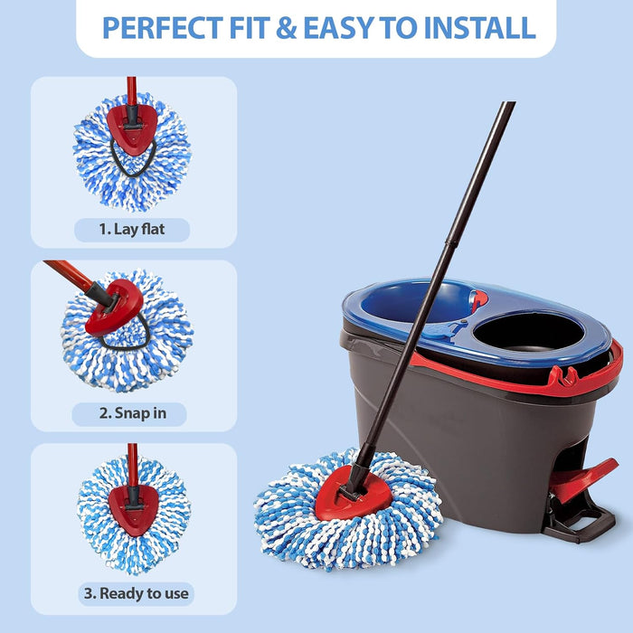 Spin Mop Replacement Head for O-Ceda RinseClean 2 Tank System, Microfiber Mop Refills, Easy to Replace, Include 3 Cedar Mop Replace Heads, 1 Extra Mop Replacement Base