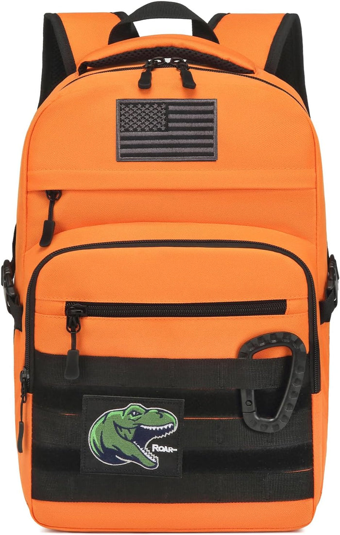 Kids Tactical Backpack Army Molle Bookbag Military Boys Backpack for School, Outdoor, Camping (Includes 2 Patches+1Carabiner), Black Camo
