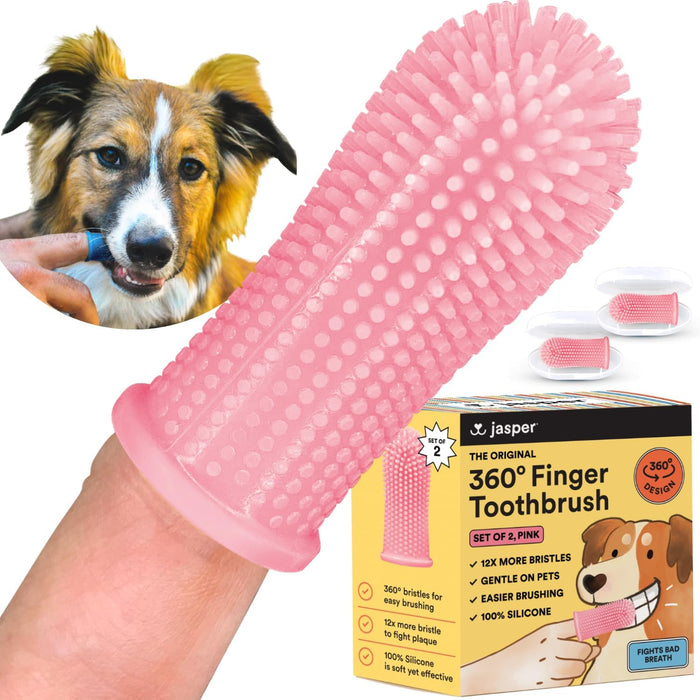 Jasper Dog Toothbrush, 360 Dog Tooth Brushing Kit, Finger Toothbrush, Cat Tooth Brush, Teeth Cleaning, Pet Tooth Brush for Small & Large Pets, Pet Toothpaste Not Included, 2-Pack Blue