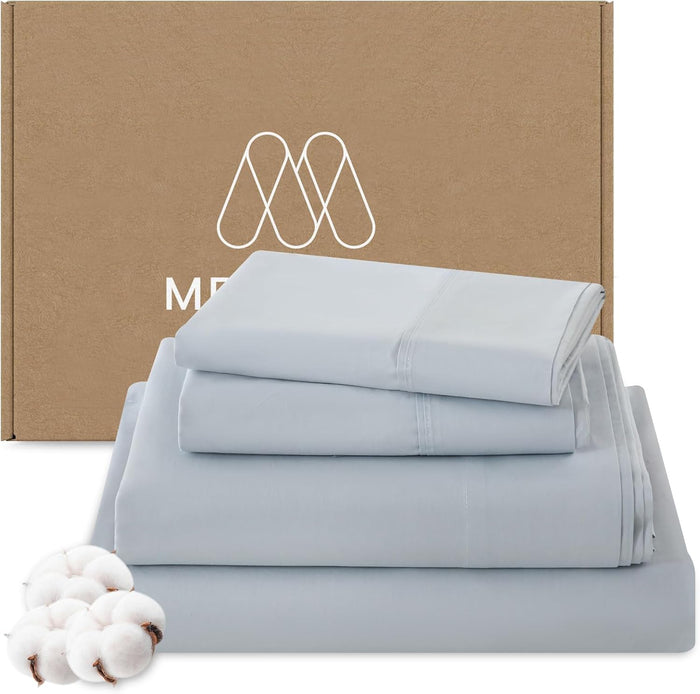 MEISHANG 1000 Thread Count Egyptian Cotton Sheets King - 100% Egyptian Cotton Sheet Set, Sateen Weave, Soft & Breathable, 16" Deep Pockets - 4 Piece (King, Light Blue)