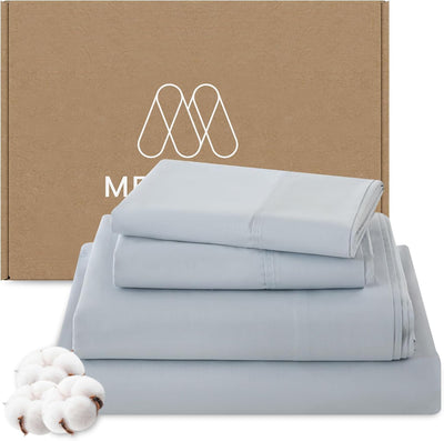 MEISHANG 1000 Thread Count Egyptian Cotton Sheets King - 100% Egyptian Cotton Sheet Set, Sateen Weave, Soft & Breathable, 16" Deep Pockets - 4 Piece (King, Light Blue)
