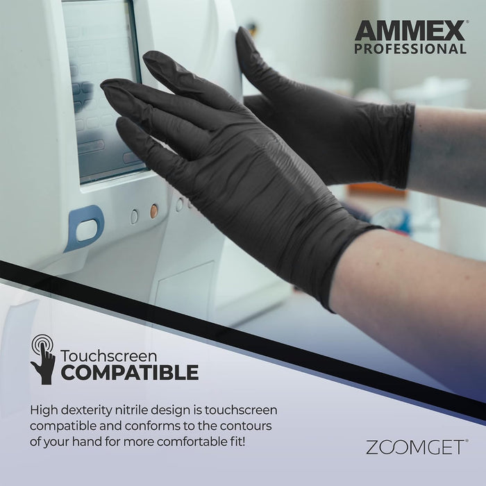 AMMEX Black Nitrile Exam Gloves, Box of 100, 3 Mil, Size Small, Latex Free, Powder Free, Textured, Disposable, Non-Sterile, Food Safe, ABNPF42100BX
