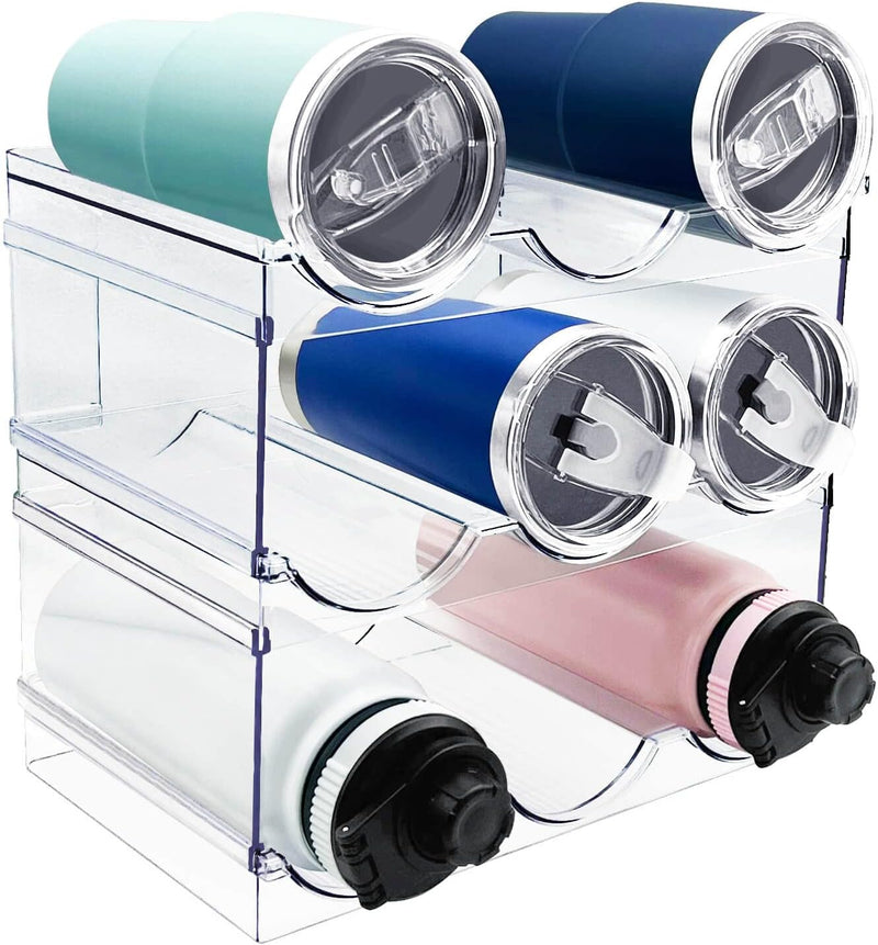 2 Pack Water Bottle Organizer, Stackable Kitchen Pantry Storage Shelf, Plastic Water Bottle Holder for Cabinet and Fridge Organization