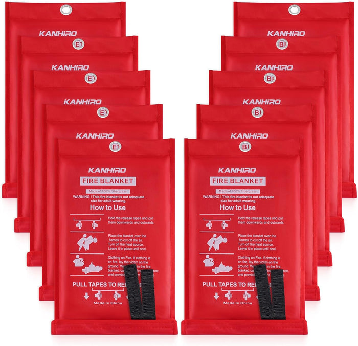 Emergency Fire Blanket for Home Kitchen - KANHIRO Fiberglass Fire Suppression Blanket Great for School, Fireplace, Grill, Car, Office, Warehouse (4 Pack, 39 in X 39 in)