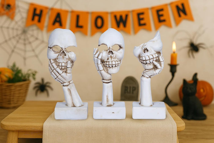 3 Pieces Halloween Skeleton Statue Halloween Skull Figurine Home Decor Reading Skeleton Figurines Decorations for Indoor Fireplace Home Kitchen Desk Office Party