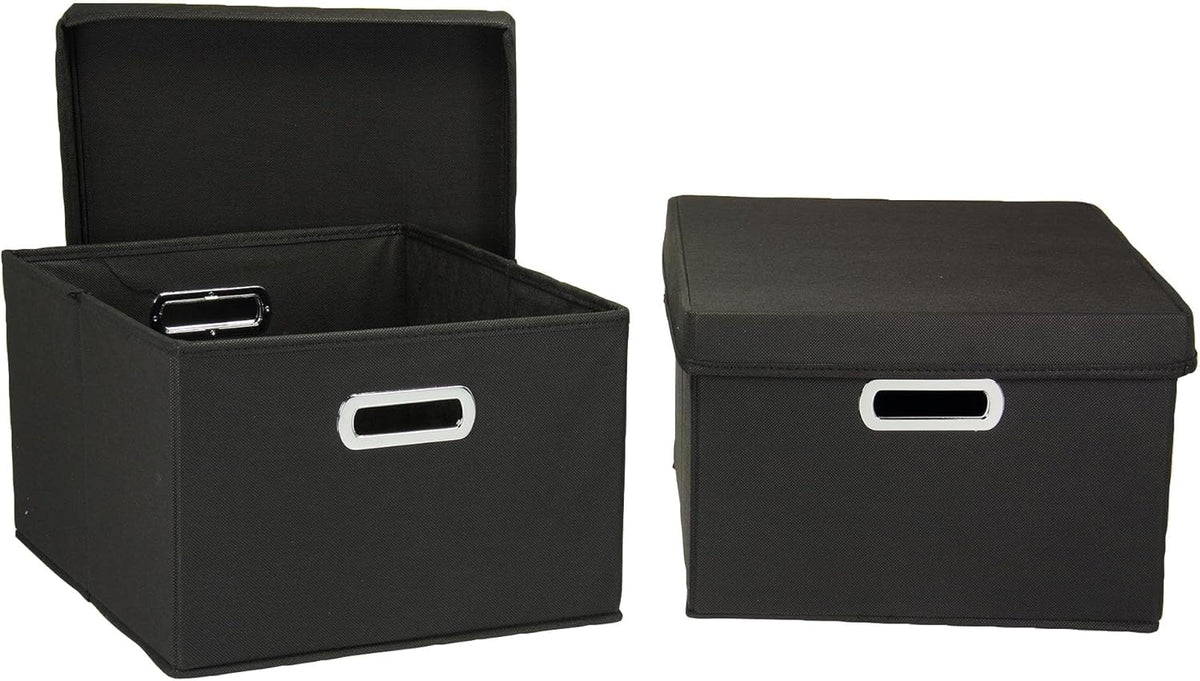 Household Essentials Fabric Storage Boxes with Lids and Handles, Blue