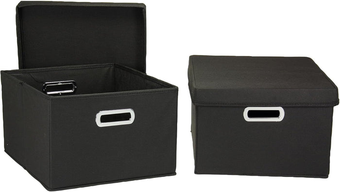 Household Essentials Fabric Storage Boxes with Lids and Handles, Blue