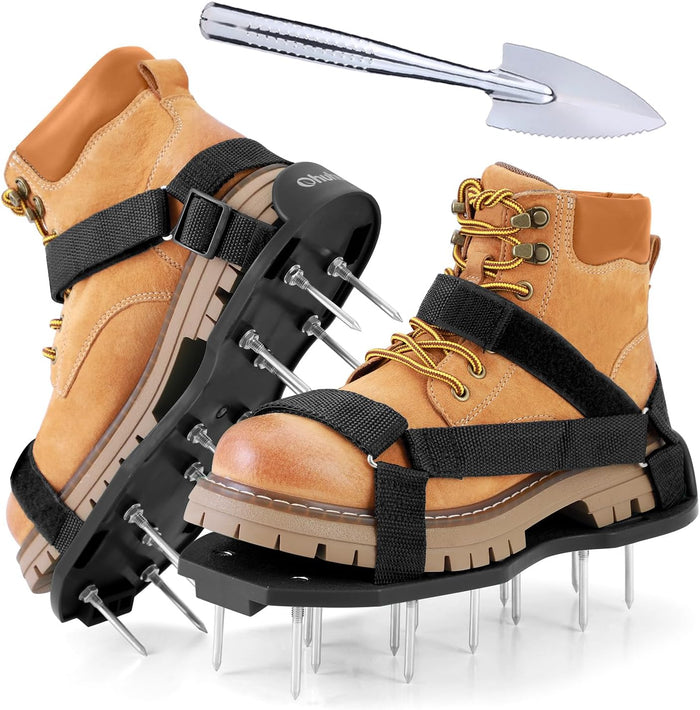 Ohuhu Lawn Aerator Shoes with Hook & Loop Straps, All New Unique Design Free-Installation Heavy Duty Spiked Aerating Sandals, One-Size-Fits-All for Yard Patio Lawn Garden