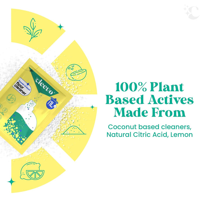 Cleevo Floor Cleaner Liquid (5L Refill Pack) | 1 Pouch = 1L Natural Disinfectant Floor Cleaners for Mops | Chlorine-Free Surface Cleaner, Eco-Friendly All-Purpose Floor Cleaning Liquid (Zesty Lemon)