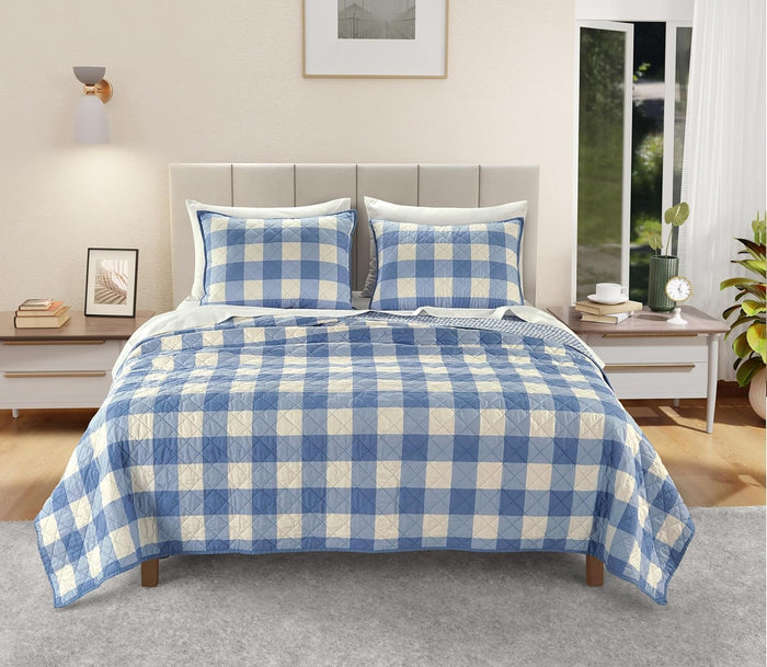 IZOD 100% Cotton Percale Pre-Washed Quilt Set, Ultra-Soft & Reversible Bedding, Full/Queen Size Sheet, Wrinkle-Resistant 3-Pc Cotton Bedspread w/Matching Shams, All-Season Comfort - Grey Stripe