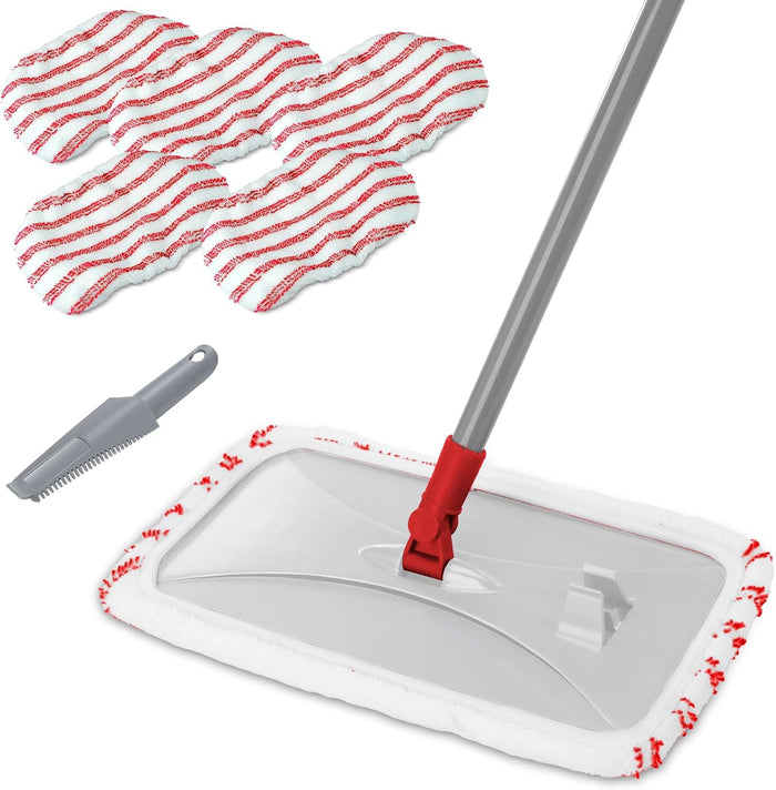 Masthome Extra Large Microfiber Mop for Floor Cleaning, 16“ Flat Mop with 5 Pad for Wet & Dry Use, Dust Mop for Hardwood Laminate Tile Ceramic, 1 Cleaning Scraper Included-Blue