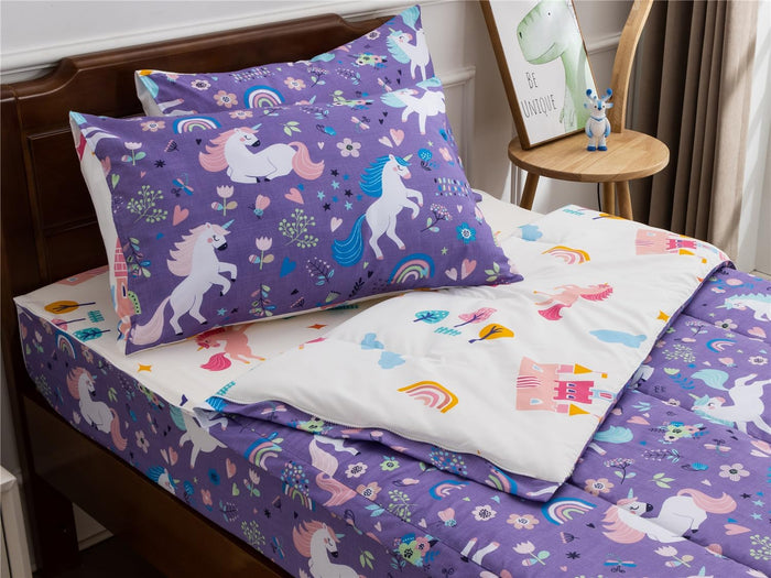 NTBED Rainbow Printed Zipper Bedding Sets Twin Lightweight Microfiber Heart Comforter Set with Fitted Sheet Pillow Covers,Beige