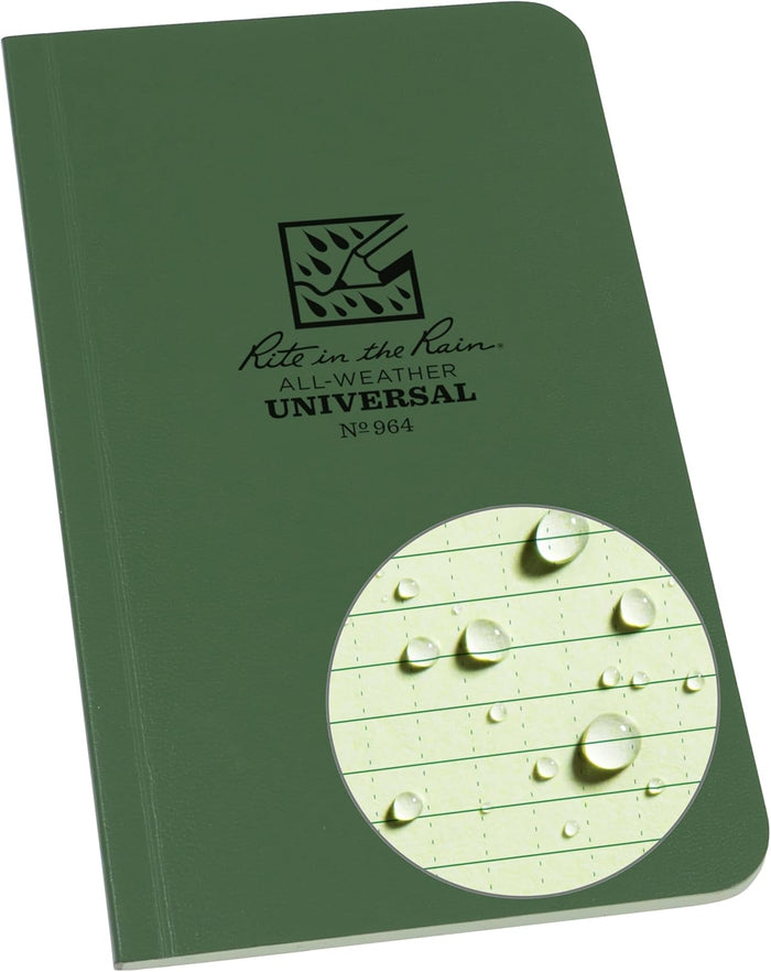 Rite in the Rain Weatherproof Soft Cover Pocket Notebook, 3.5" x 5", Green Cover, Universal Pattern (No. 954)