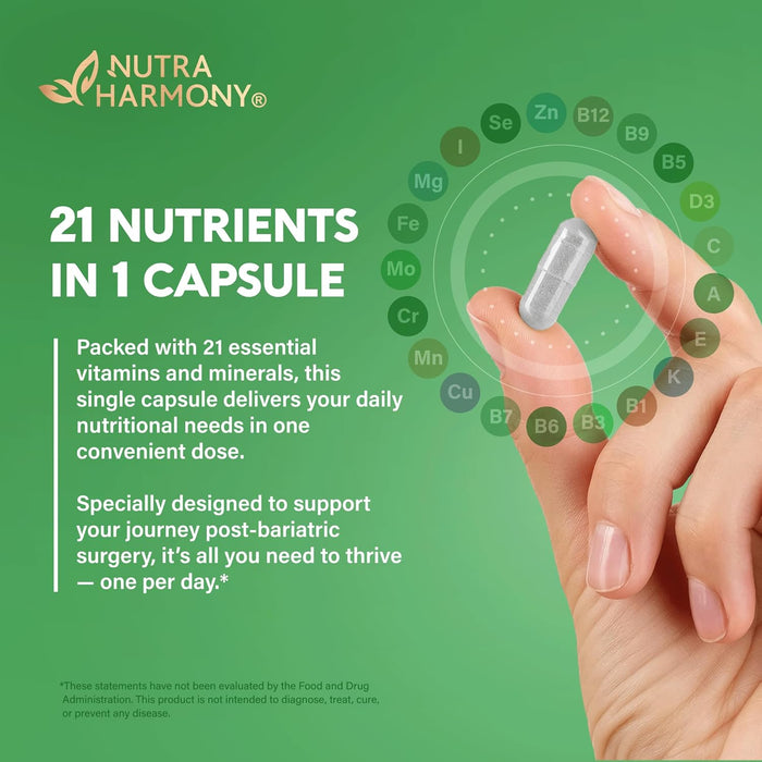 Bariatric Multivitamin - 45 mg Iron Supplements - Made in USA - for Women & Men - All-in-One, 21 Essential Vitamins - Gastric Sleeve Support - Free of Sugar, Gluten & Soy - 90 Capsules, Once Daily