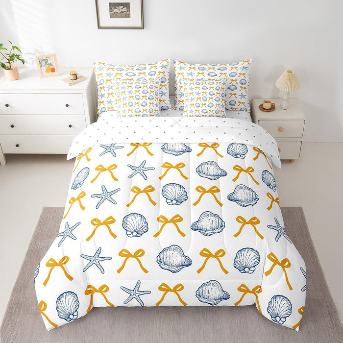 Feelyou Bow Bed Set Boys Kids Girls Twin Size Bow Pattern 7 Pieces Beeding Set Ultra Soft Cute Coquette Bow Knot Bed in a Bag with Comforter, Sheets, Pillowcases Girly Room Decor Bow Decor