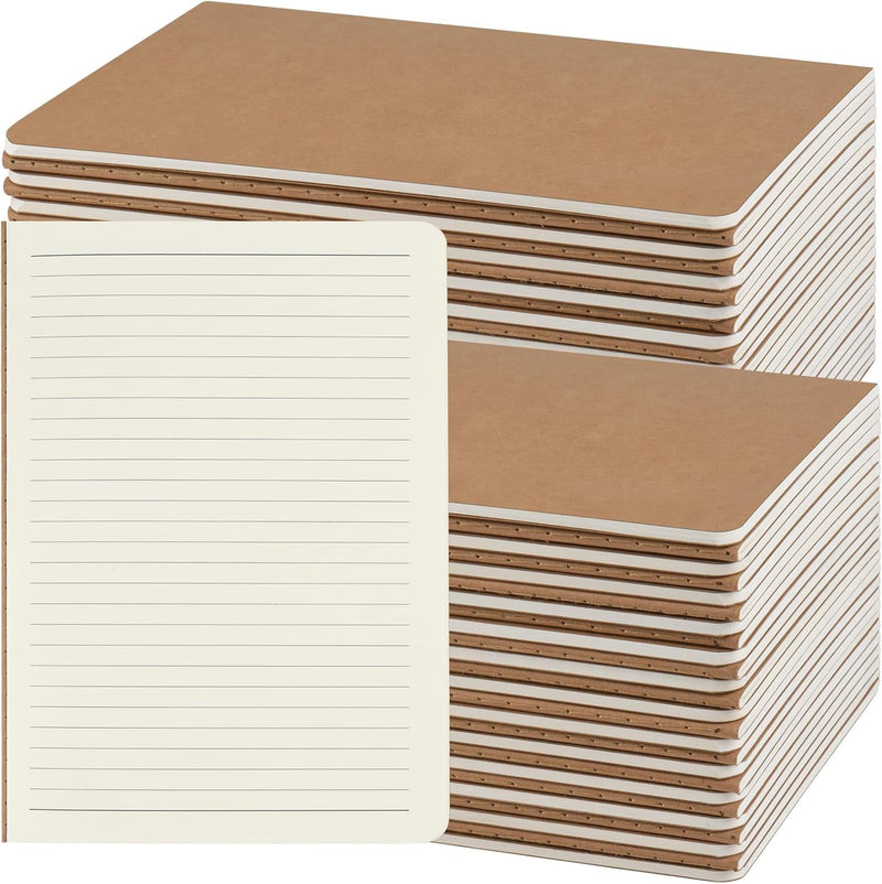ZCZN 24 Pack A5 Kraft Notebooks Bulk, 8.15x5.5 Inches Lined Paper Journaling Notebooks, Notebooks for Work, Composition Notebooks for School, Journal Notebooks for Office, 60 Pages