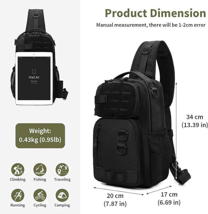 CamGo Small Tactical Sling Bag One Strap Crossbody Fishing Shoulder Pack Molle Backpack for Sport Daily (#02-Black)