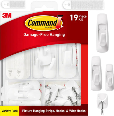Command Variety Pack, Including 10 Pairs of Picture Hanging Strips, 6 Wire Hooks and 8 Utility Hooks for Hanging, Organization and Storage, Damage-Free Hanging Up to 19 Items, 1 Kit