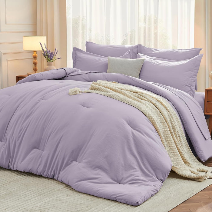 MUXHOMO 5 Pieces Twin XL Comforter Set, Soft Bed in a Bag Twin XL Size, All Season Bedding Set with Comforter, Flat Sheet, Fitted Sheet, Pillowcases & Shams, Lavender