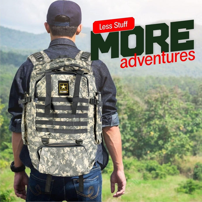 US Army 70L Large Tactical Backpack with Water Bottle Pouch - Military Backpack Molle System Breathable Back Padding - Hiking, Camping & Trekking Backpack for Men & Women (Camo)