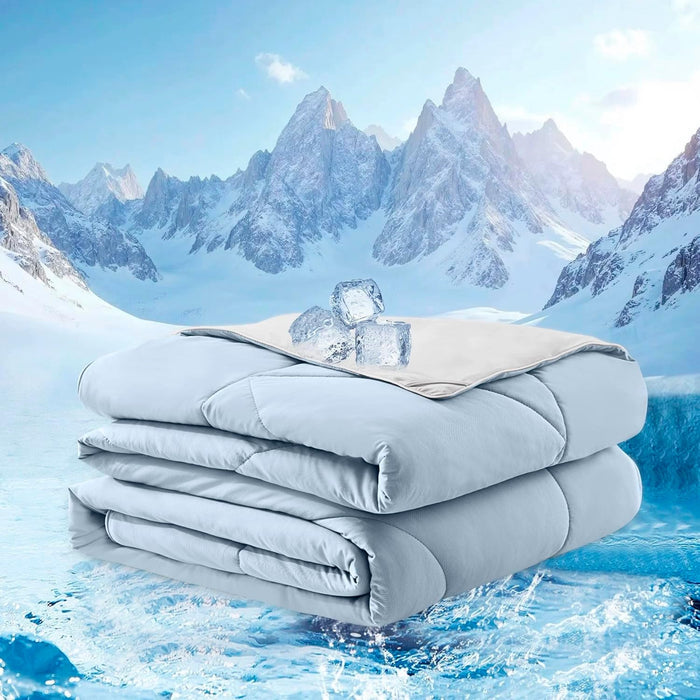 warmcloud Cooling Blanket Queen Size Cooling Blankets for Hot Sleepers Cooling Breathable Comforter Summer Thin Comforter Queen Size Bedding Cooling Duvet Blue and Grey