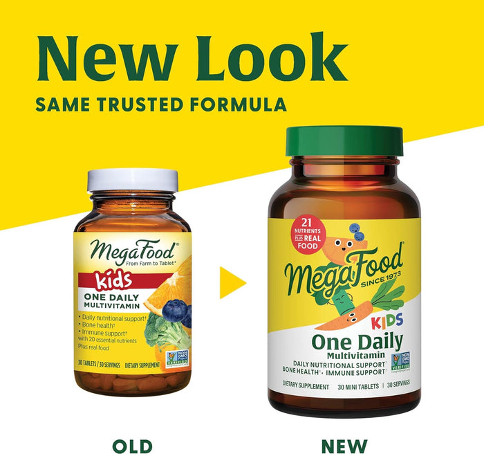 MegaFood Kids One Daily Multivitamin - Convenient Mini Multivitamin for Kids - with Zinc, Vitamins C, B & D - Vegetarian, Gluten Free, Non GMO - 30 Tablets, 30 Servings