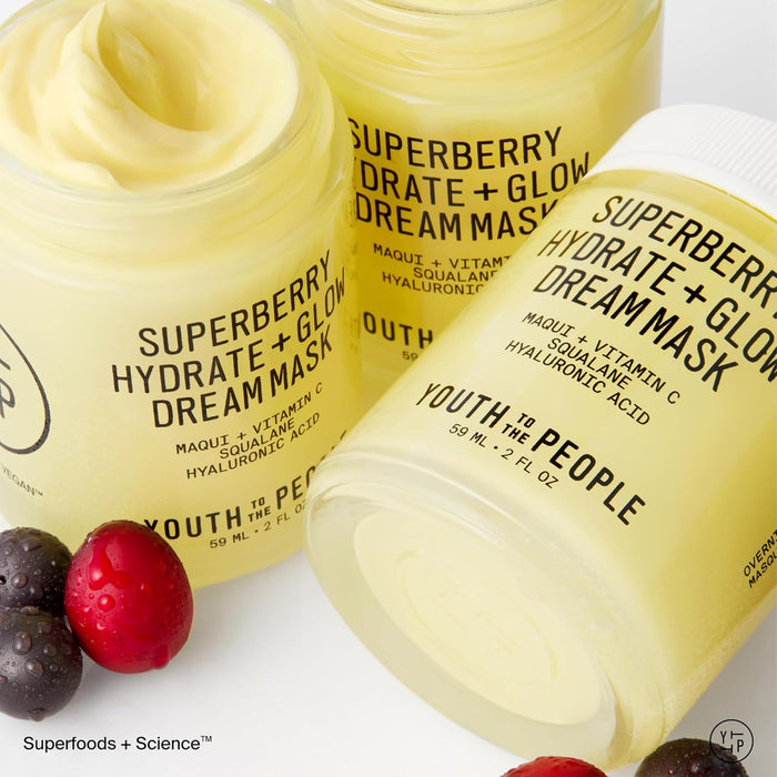 Youth To The People Superberry Dream Mask - Hyaluronic Acid + Vitamin C Face Moisturizer + Overnight Facial Mask, Hydrates + Plumps + Brightens Skin, Evens Skin Tone, For Dry + Dull Skin, Non-Greasy