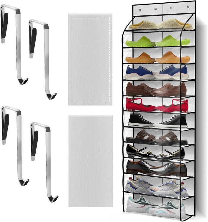 10 Tier Over The Door Organizer - Heavy Duty Hanging Storage Rack with Sturdy Oxford Fabric, Holds 20+ Pairs of Footwear, Boots & Sneakers, Saves 50% Closet Space (Black)