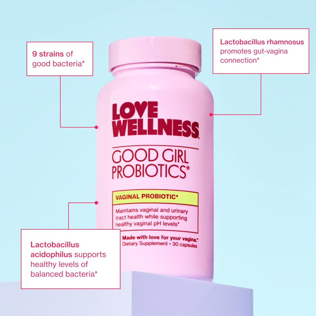 Love Wellness Good Girl Probiotics | Women’s Vaginal Health & pH Balance Supplement | 9-Strain Probiotic for Urinary Tract, Yeast, Odor & Immune Support | Gluten-Free | 30 CT, 30-Day Supply