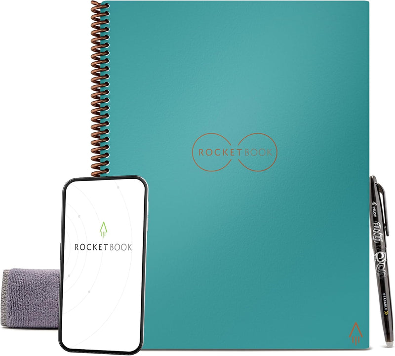 Rocketbook Core Reusable Smart Notebook, Lined Pages For School, Work and Creative Projects, Letter Size 8.5x11, Blue - Premium