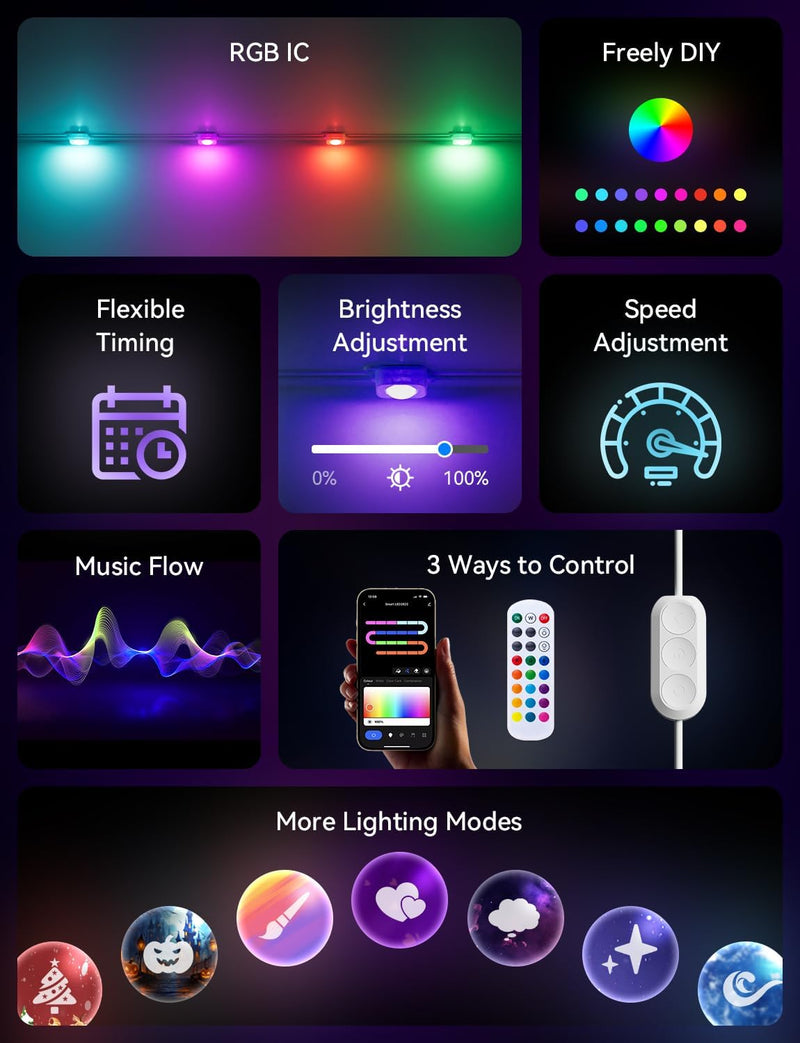 Permanent Outdoor Lights for House -Eaves Lights 50FT with 25 IC+RGBCW LED IP67 Waterproof, Smart Outside LED Christmas Light with App/Remote, Eternity Lighting for Holiday/Daily