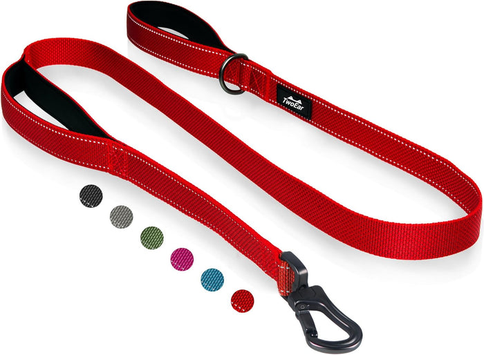 TwoEar 4FT 1IN Strong Rose Dog Leash with 2 Padded Handles, Traffic Handle Extra Control, Comfortable Soft Dual Handle, Auto Lock Hook, Reflective Walking Lead for Small Medium and Large Dogs