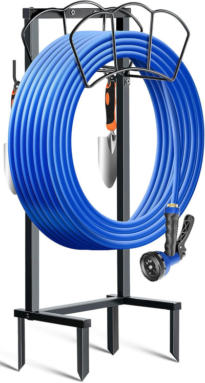 Garden Hose Holder, Heavy Duty Water Hose Holders, Sturdy Metal Hose Stand, Hose Organizer, Water Hose Hanger Rack, Hose Reel Storage Stake hold 150Ft Water Hoses, for Patio, Lawn, Garden