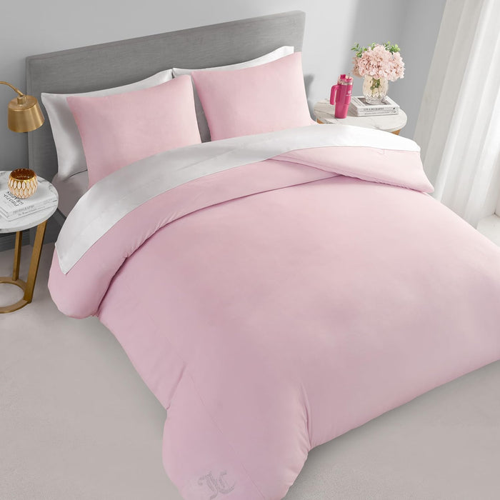 Juicy Couture Marshmallow Pink Velour Full/Queen Comforter Set - 3 Piece Luxury Bedding Ensemble