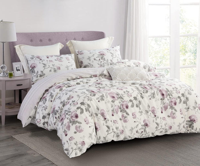 SLEEPBELLA Comforter King Size, 600 Thread Count Cotton Brown Branches and Blue Flowers Off-White Comforter Sets, Down Alternative Bedding Set 3Pcs(King, Off-White Botanical)