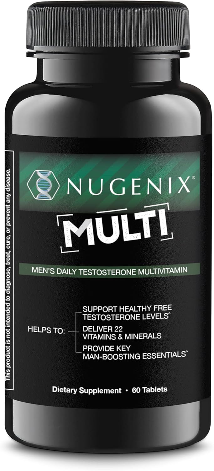 Nugenix Men's Daily Testosterone Multivitamin for Men - 19 Vitamins and Minerals, Supports Free Testosterone, 60 Tablets