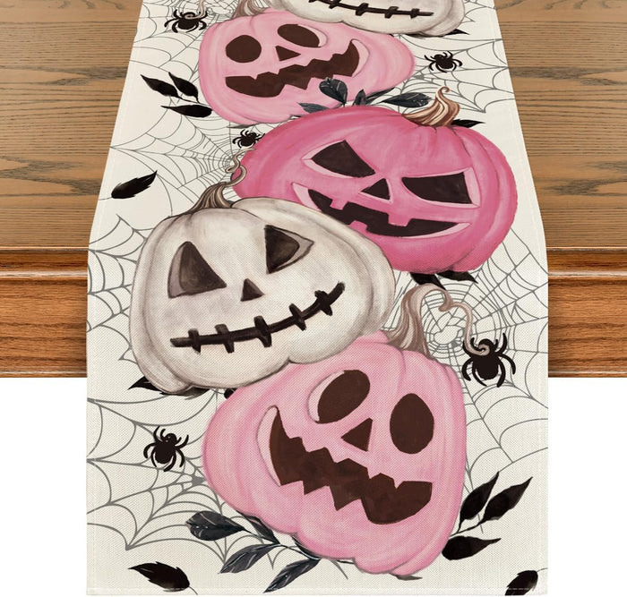 Artoid Mode Pumpkins Spider Web Halloween Table Runner, Seasonal Fall Kitchen Dining Table Decoration for Home Party Decor 13x72 Inch