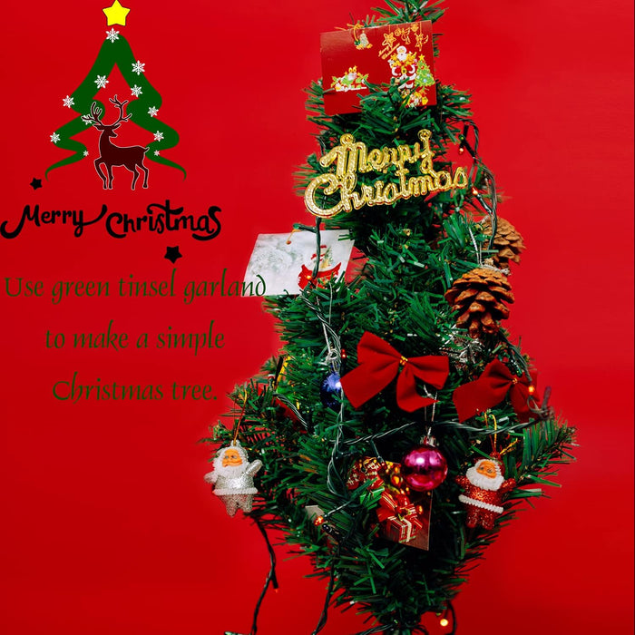 50 Feet Green Tinsel Garland, Artificial Christmas Pine Decorative Garland for Holiday Wedding Decoration