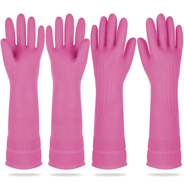 Mamison 2 Pairs Reusable Waterproof Household Dishwashing Cleaning Rubber Gloves, Non-Slip Kitchen Glove (Green, Medium (Pack of 2))