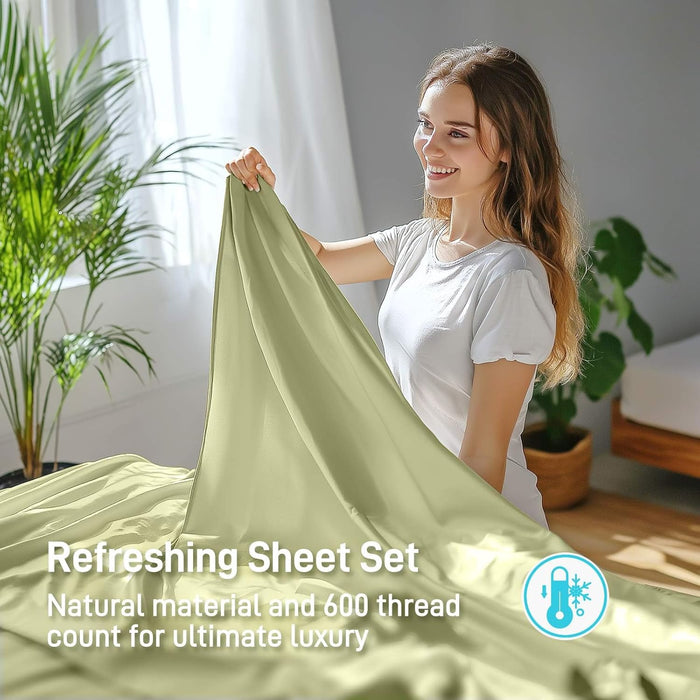 Viscose Derived from Bamboo, Soft Cooling Bedding with Silky Smooth Finish,16" Deep Pocket, Hypoallergenic, Breathable, 3 Piece Twin Luxury Hotel Sage Green Bed Sheet Set, Oeko-Tex Certified