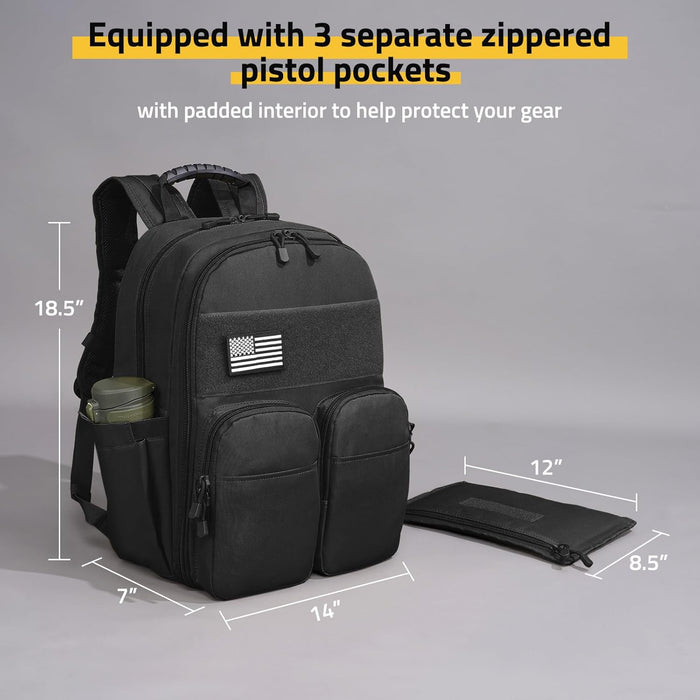 CVLIFE Tactical Range Backpack for Handguns, Shooting Backpack with Pistol Cases, Daypack with Removable Divider for Men (BLACK, regular)