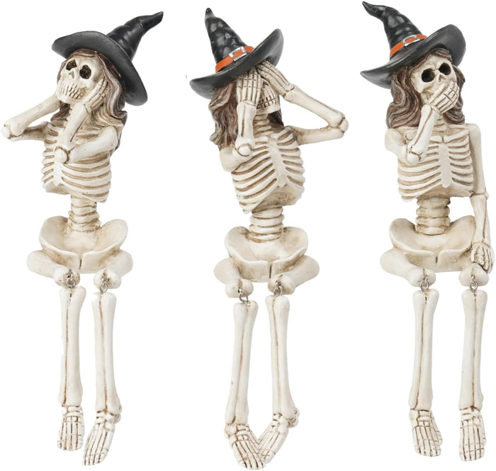 Newman House Studio Halloween Statues No-Evil Skeleton Collectible-Figurines - Realistic Skull Decorations See Speak Hear No Evil Home Decor Set of 3, 2.3L x 4W x 4.3H inch