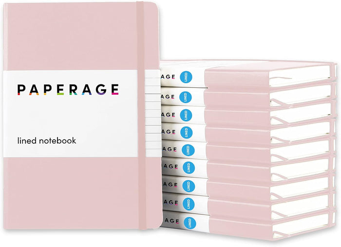 PAPERAGE Lined Journal Notebook, 10 Pack, (Bright Rainbow), 160 Pages, Medium 5.6 in x 8 in - 100 GSM Thick Paper – Hardcover Journaling Notebook for Work, School & Note Taking