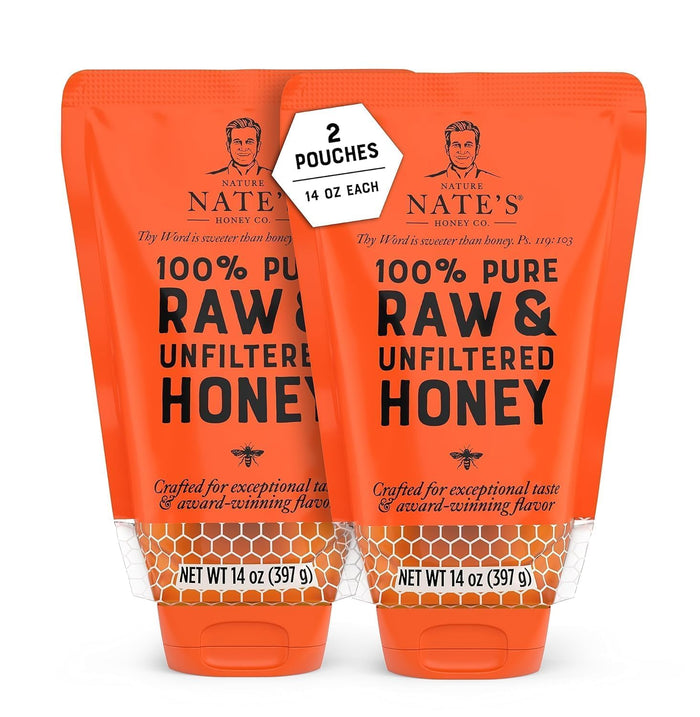 Nate's 100% Pure, Raw & Unfiltered Honey - Award-Winning Taste, 16 oz. Squeeze Bottle