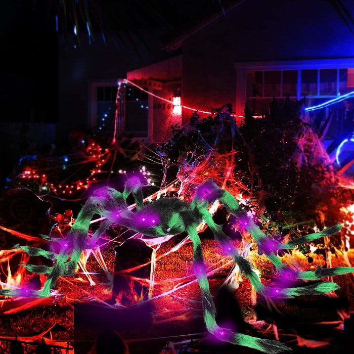 Halloween Spider Decorations 4ft Light Up Coloful Giant Spider(2 Pack) for Indoor Outdoor Halloween Decorations Yard Party House Décor