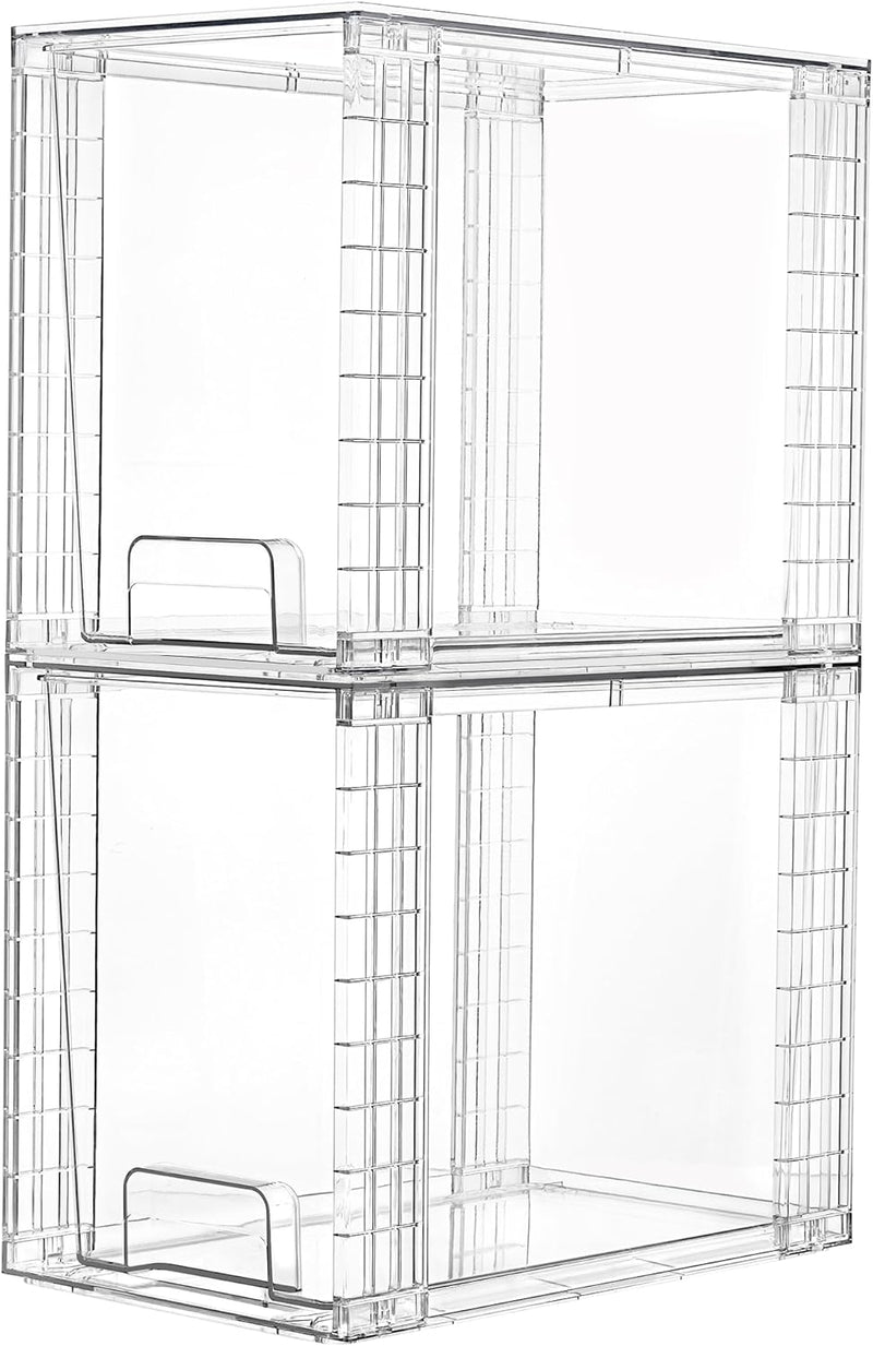 Vtopmart 4Pack Large Stackable Kitchen Pantry Storage Drawers, Clear Organizer Bins with Handles, Acrylic Drawer Organizers for Kitchen Pantry, Bathroom Undersink, Cabinet Organization and Storage