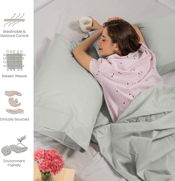 Westbrooke 800 TC Ultrafine Cotton Sheet Set - Full Size Sateen Sheets | 4 Piece Long Staple Cotton Bedding Set with Elasticized 15.5" Deep Pocket - Soft, Breathable Luxury Sheets - Silver